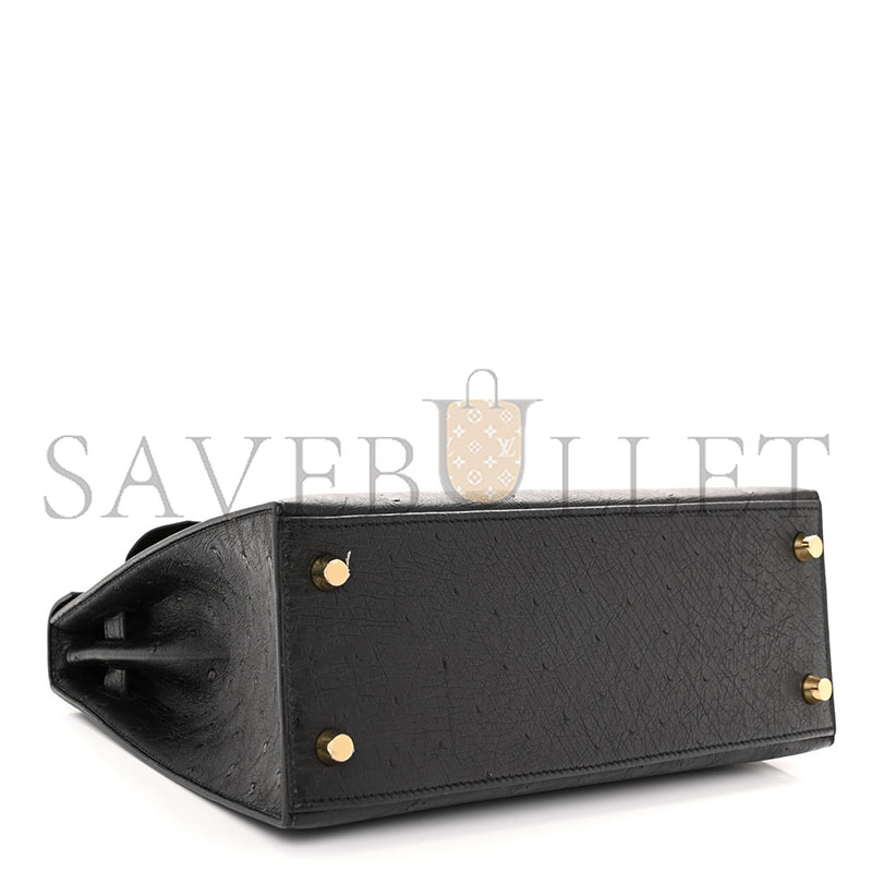 H**mes master a black ostrich kelly 25 with gold hardware (25*17*7cm)